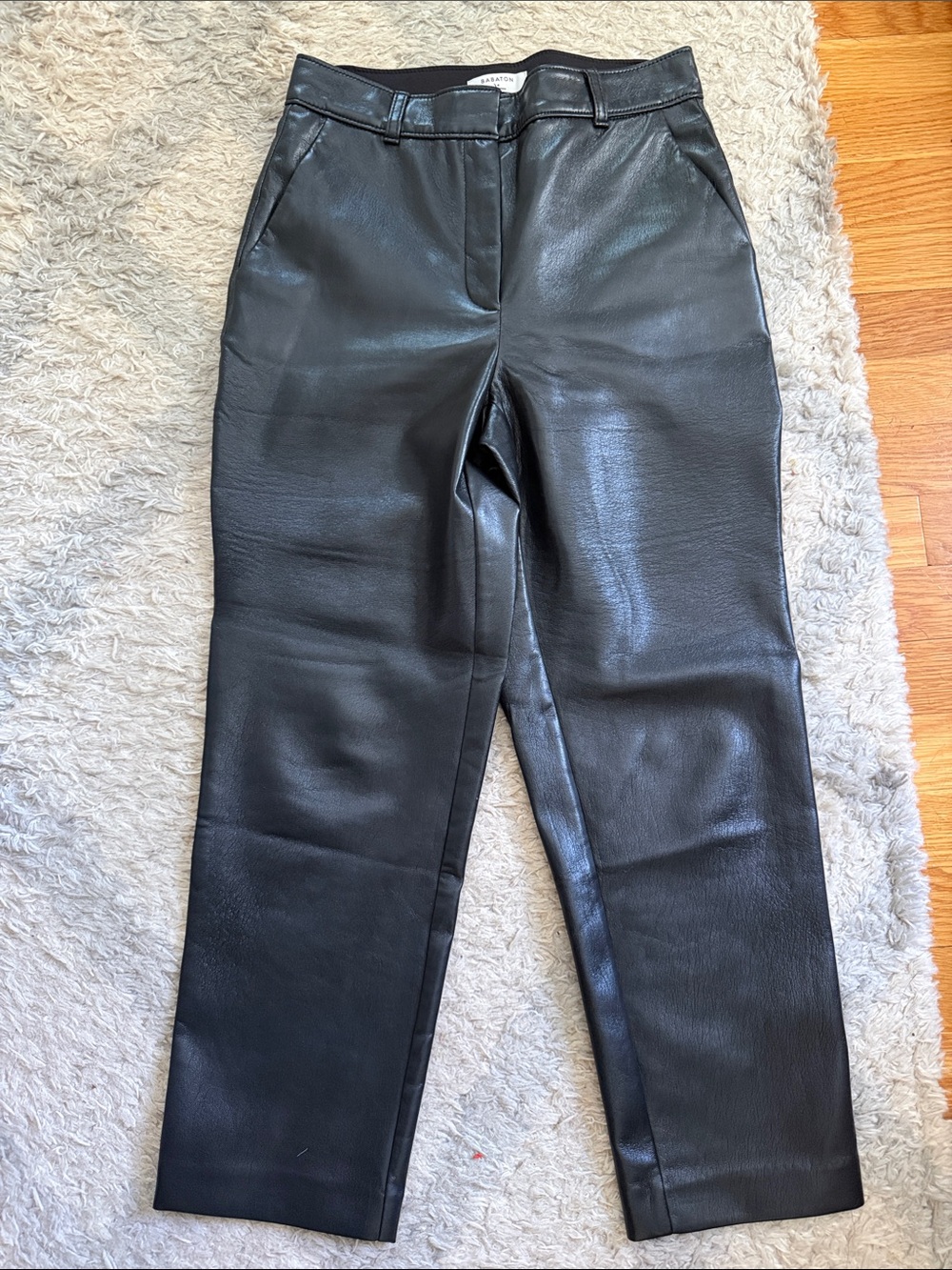 Babaton Black Faux Leather Straight-Leg Pants
